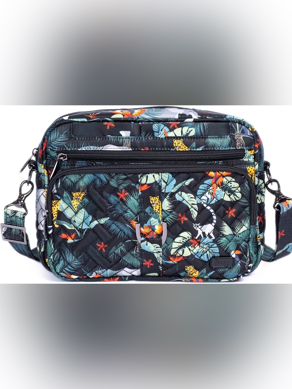 lug Quilted Crossbody Bag in Black with Teal, Mint & Orange Accents